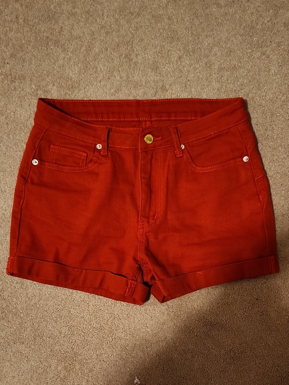 Temu Red Denim Cuffed Shorts-Perfect For Summer/Concerts